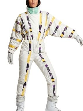 VTG 80s 90s Chervo Italy white batwing one piece retro Euro ski snowsuit EU 42